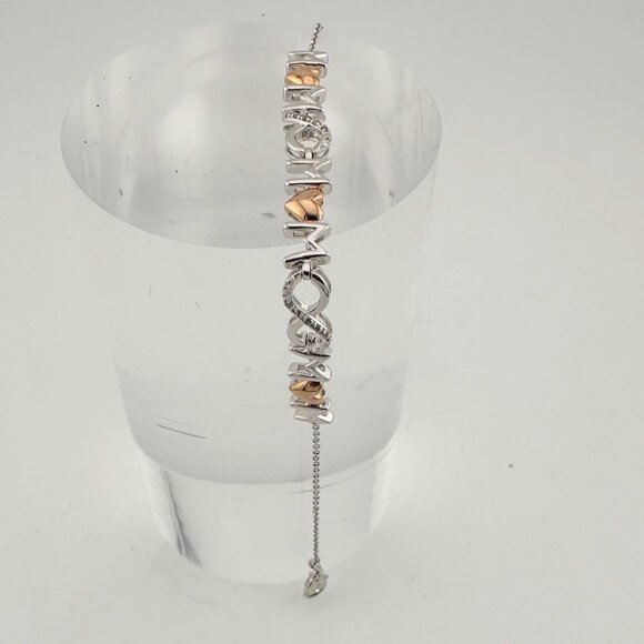 Sterling Silver "Mom" Bracelet w 14 kt Gold Overlay Hearts  & Infinity Symbols - Picture 9 of 14